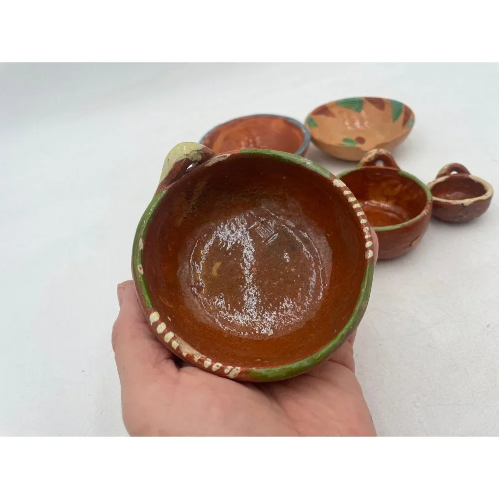 Vintage Miniature Handcrafted Mexican Clay Bowls  Rustic Artisan Decor